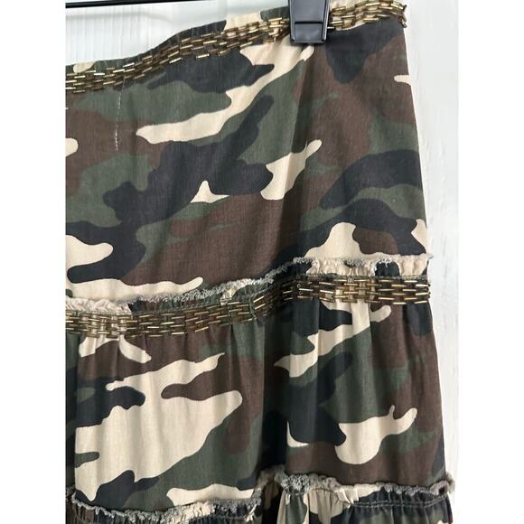 Flair Collection Women's Green Camouflage tiered Maxi Skirt Size Medium Y2K - Picture 2 of 10
